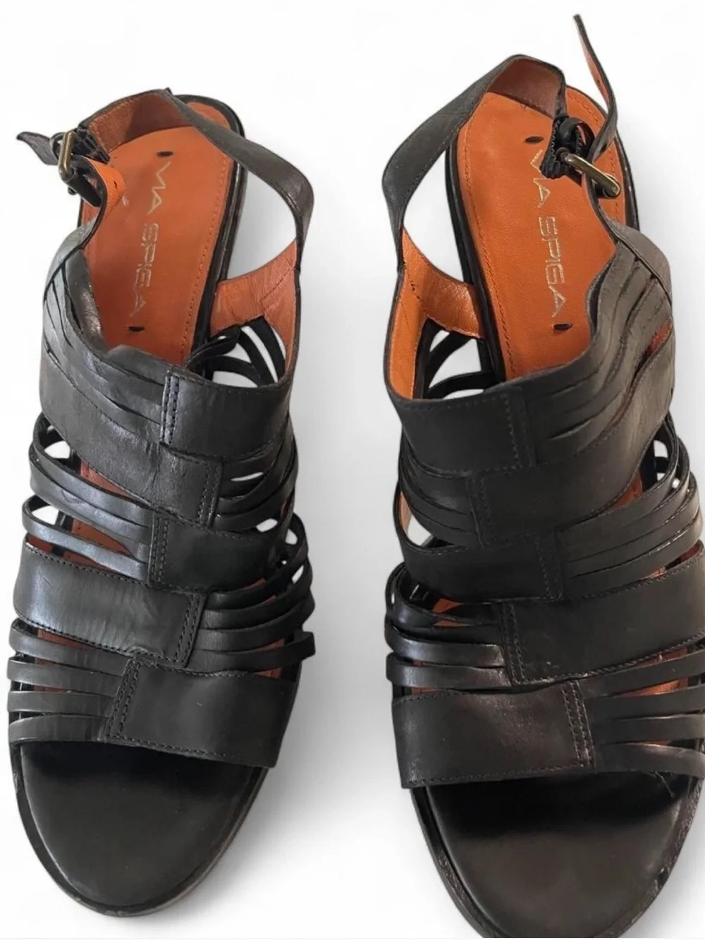 Via Spiga Black Strappy Leather Slingback Sandals